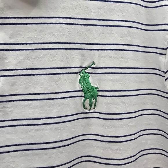 Polo by Ralph Lauren Striped Custom Fit Polo Big Pony Logo White Blue Size XL - Picture 3 of 5